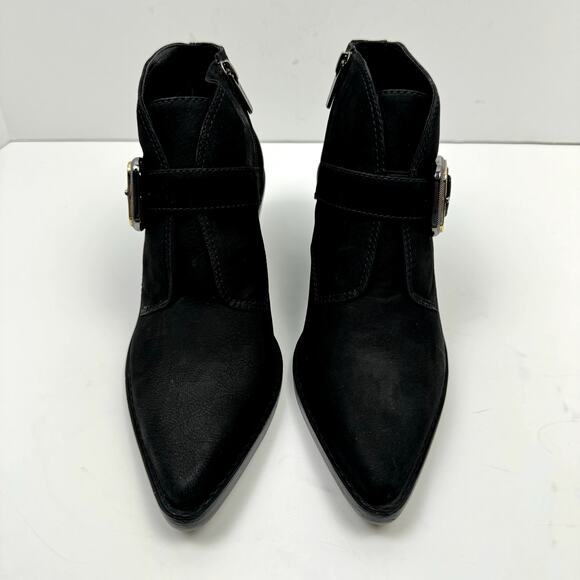 NEW Vince Camuto Ashena Black Suede Leather Buckle Zip Up Bootie Ankle Boots - Picture 4 of 14